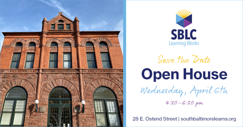 Open House flyer with photo of SBLC building and text